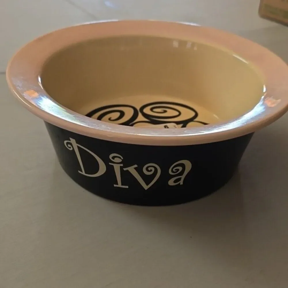 RARE VINTAGE DIVA DOG BOWLS — Pink Ceramic Small Dog Bowls (Set of 2) ALCO • Y2